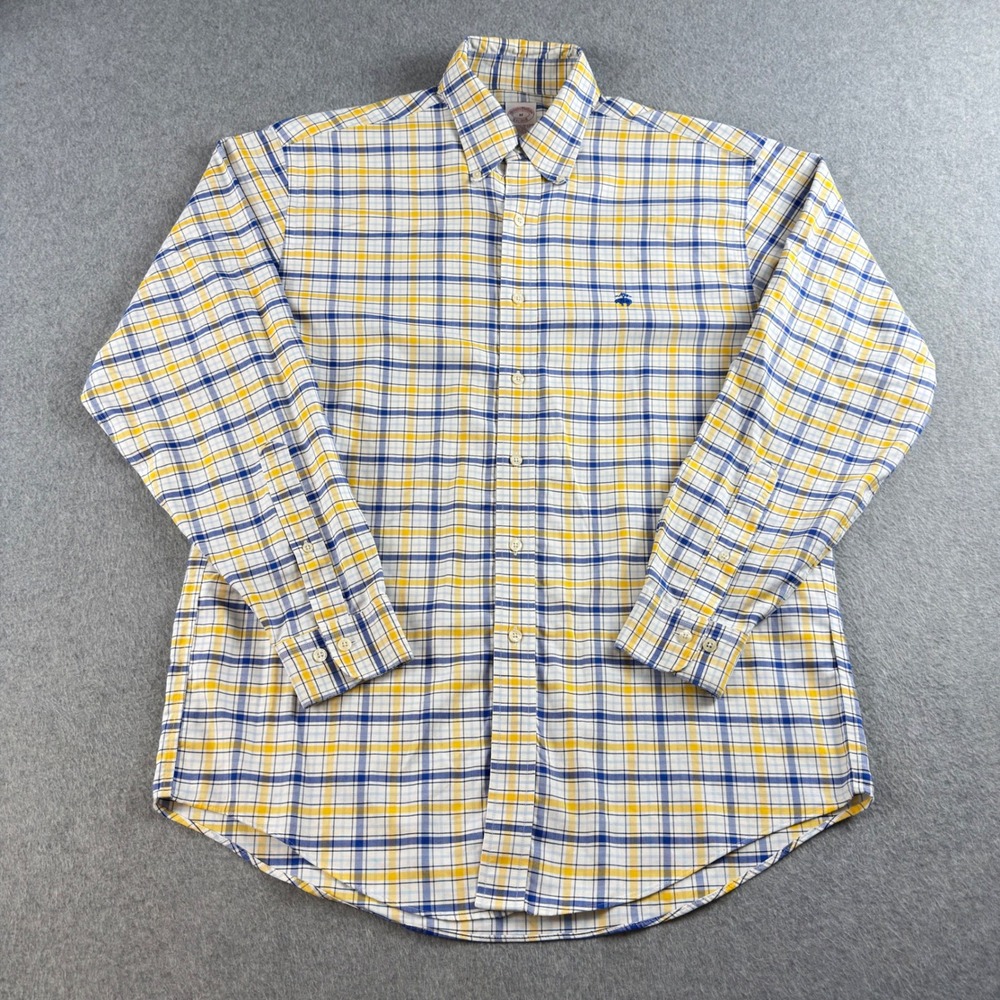 Brooks Brothers Mens M Traditional Fit Non-Iron Supima Cotton Plaid Shirt Yellow
